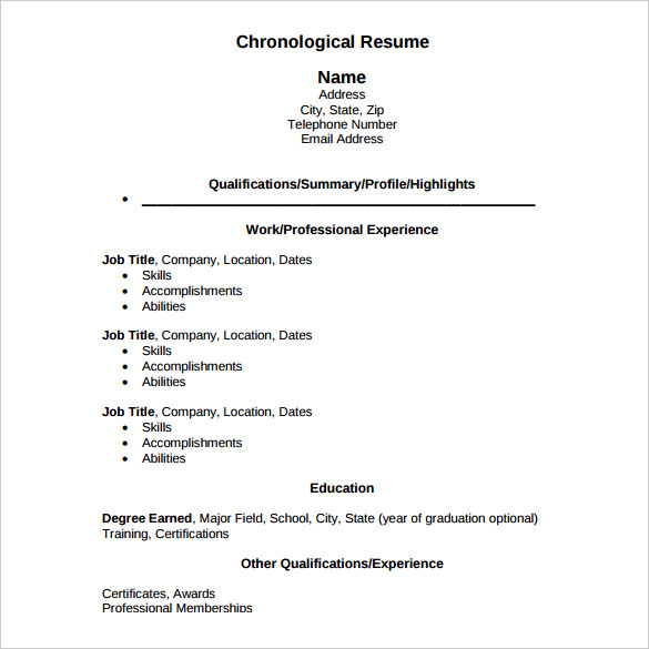 Chronological Resume Template 23 Free Samples Examples Format