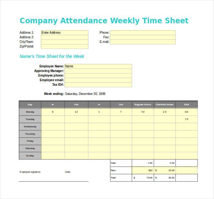 Timesheet Templates Excel | 8+ Highly Comprehensive Formats, Samples