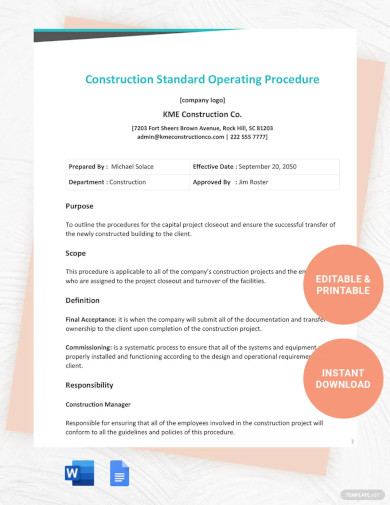 construction standard operating procedure template