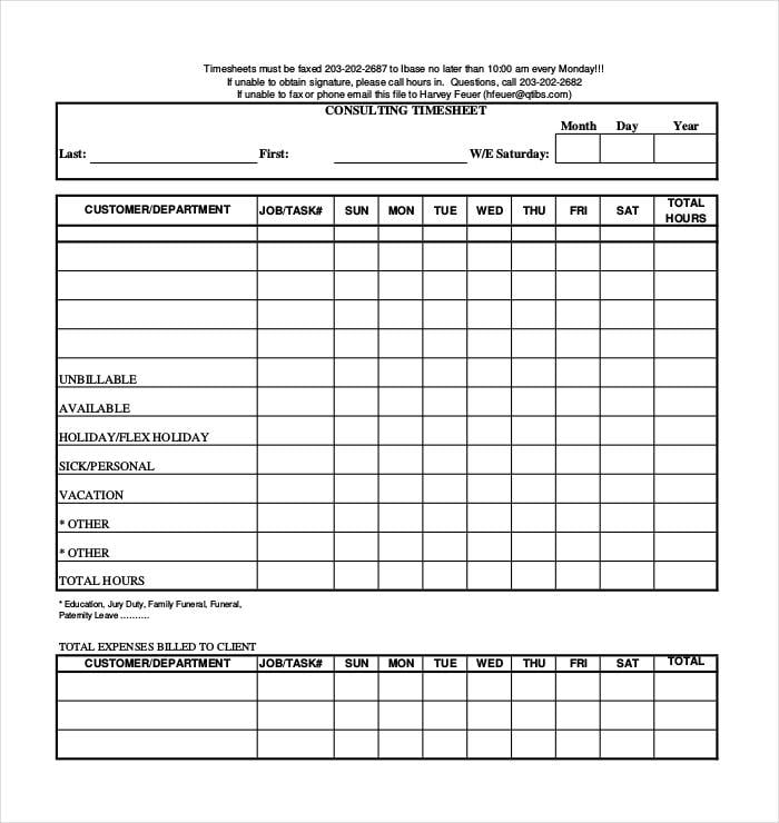 consulting timesheet template