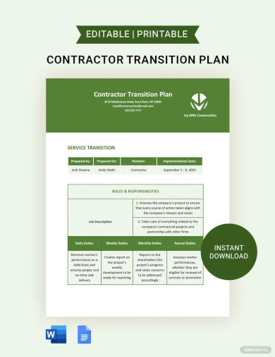 contractor transition plan template