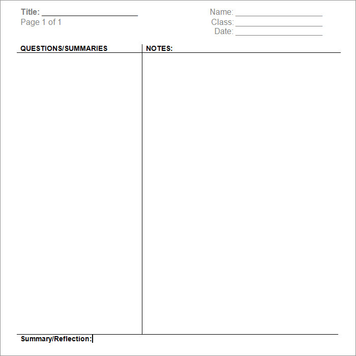Cornell Notes Template 29+ Word, PDF Format Download