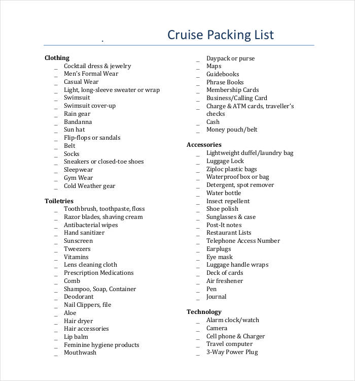 cruise packing list