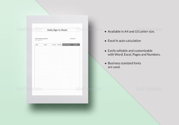 daily sign in sheet template in excel