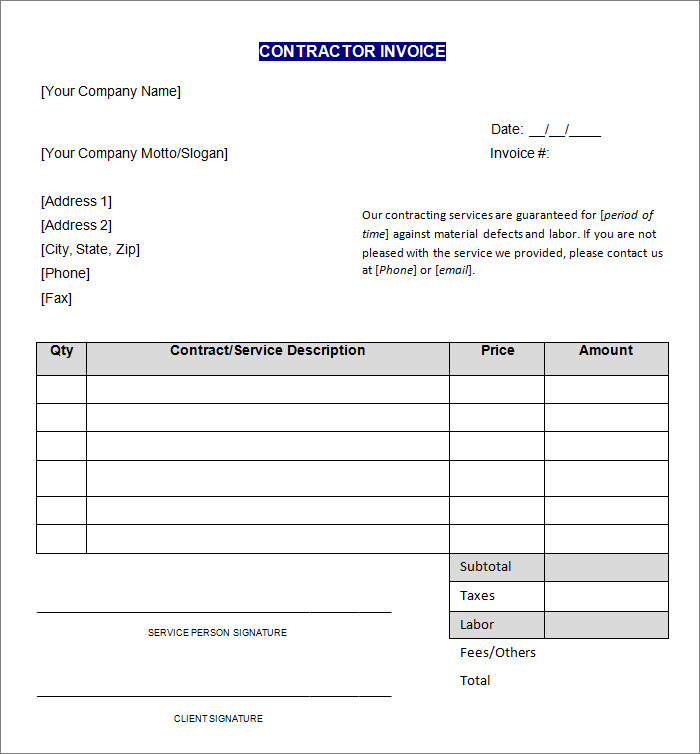 download contractor invoice template