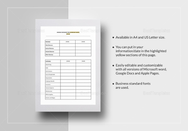 editable income statement template