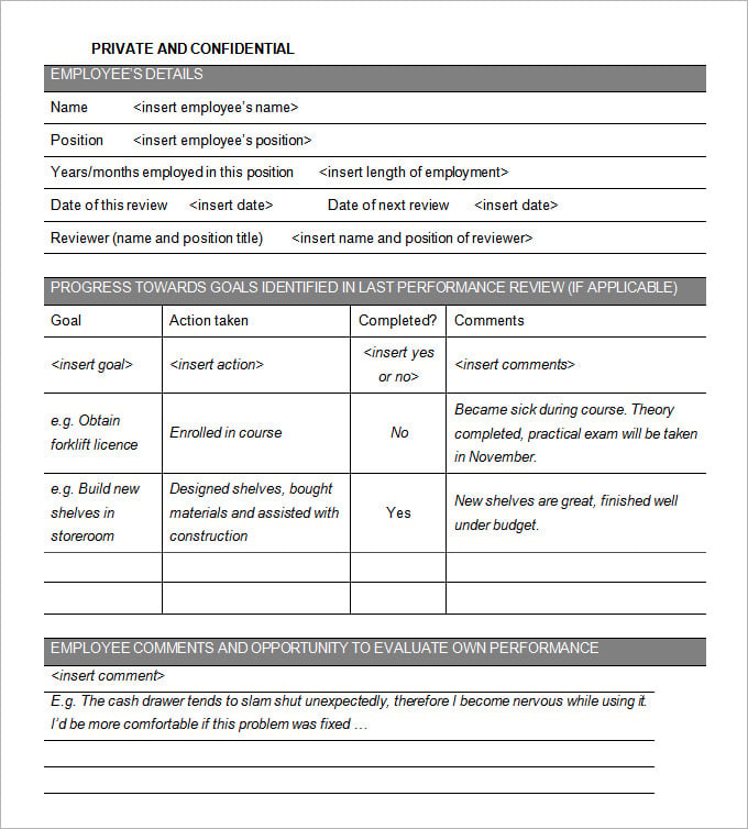 employee performance reviews template