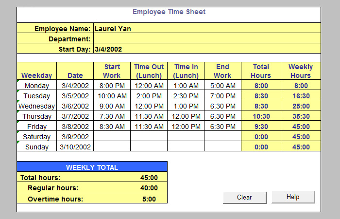 employee timesheet excel template