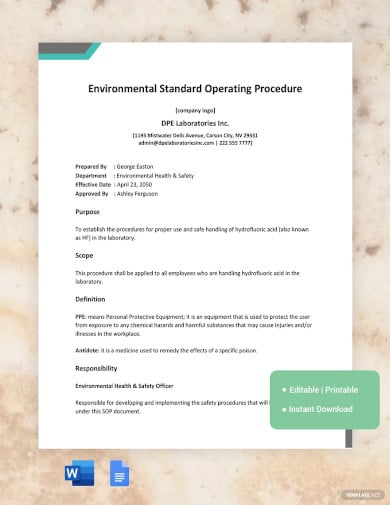 environmental standard operating procedure template