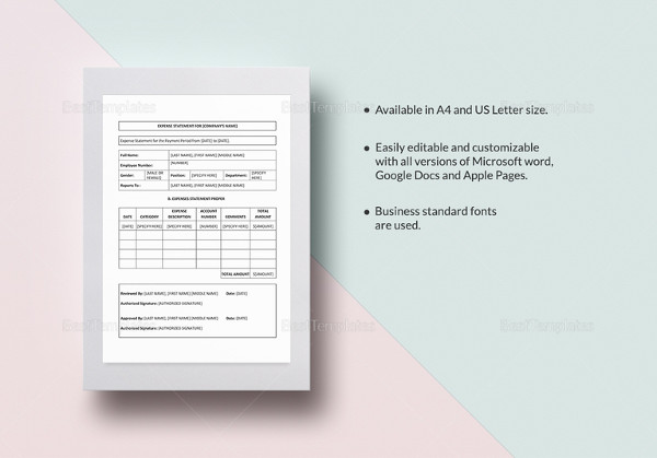 expense statement template in ipages