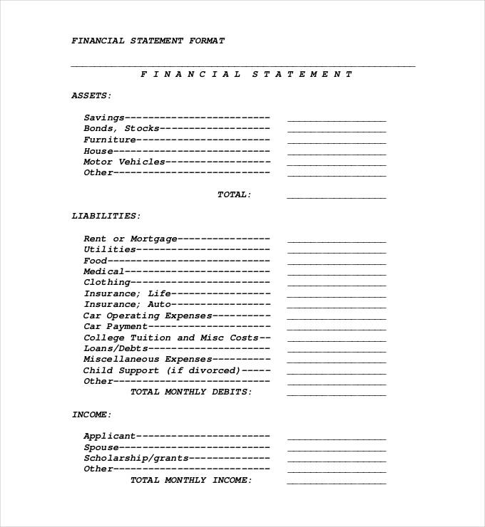 financial statement format