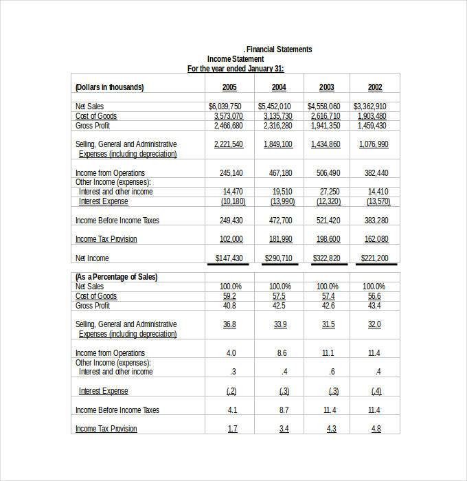 financial statement template word