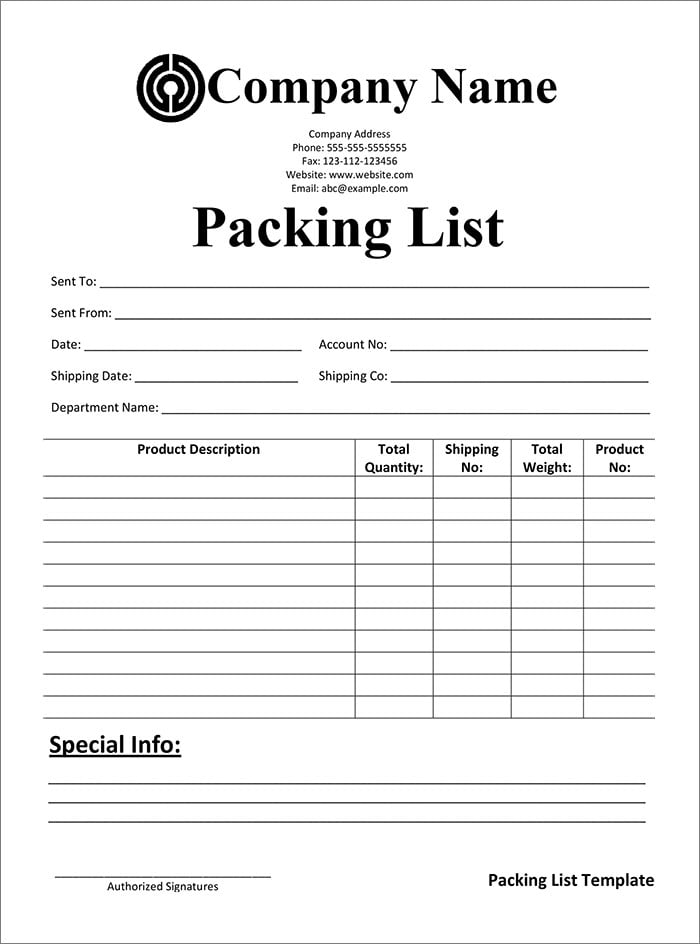 Packing List Template Free Download