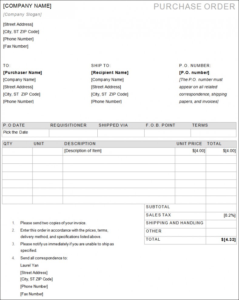 Purchase Order Template - Free Templates