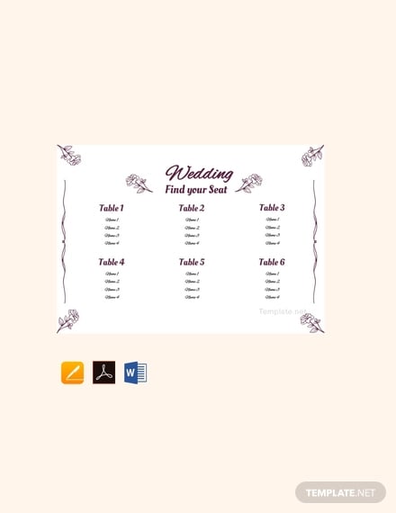 free simple wedding seating chart template