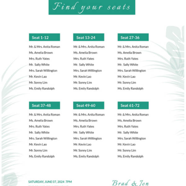 Free Reception Seating Chart Template