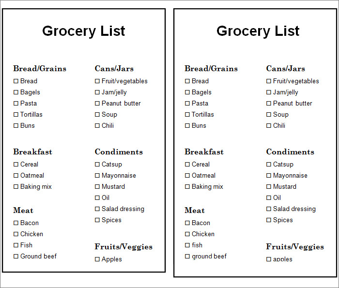 Grocery List Template - 15+ Free Word, PDF Documents Download | Free ...