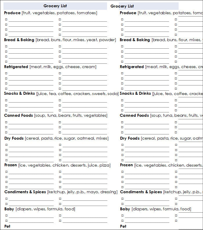 Grocery List Template - 15+ Free Word, PDF Documents Download