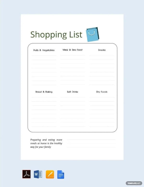grocery shopping list template