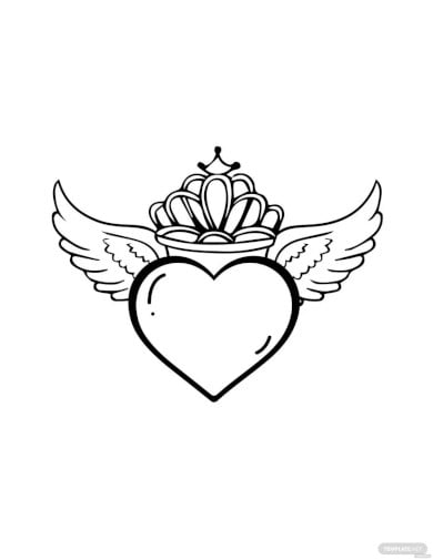 heart with wings and crown drawing