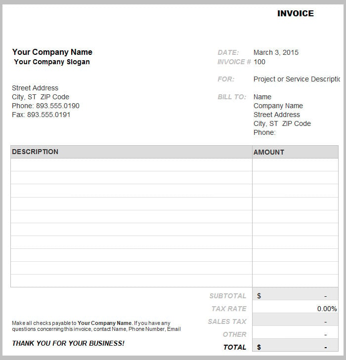 invoice with tax calculation