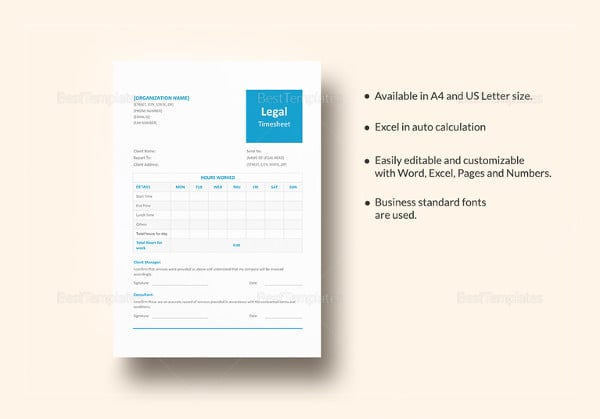 legal and lawyer timesheet template