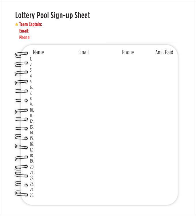 lottery pool sign up sheet