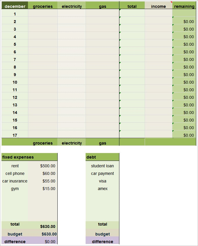 monthly budget worksheet template
