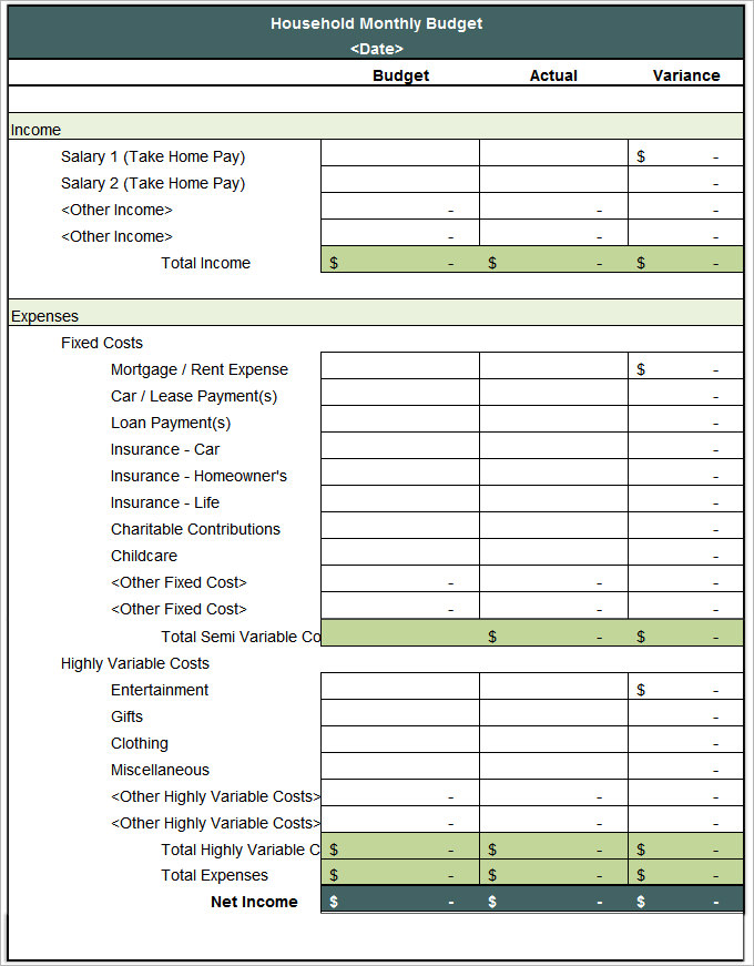 free printable monthly household budget worksheet