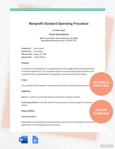 nonprofit standard operating procedure template