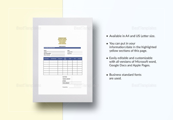 order receipt word template