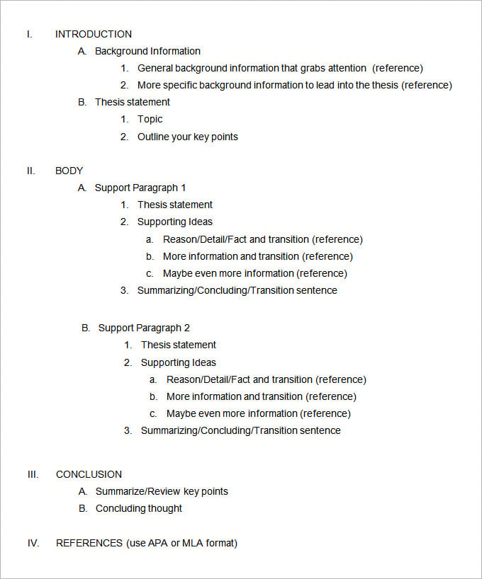 sample of outline for essay
