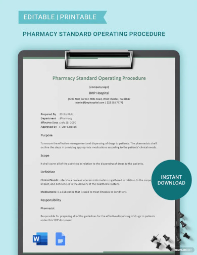 pharmacy standard operating procedure template