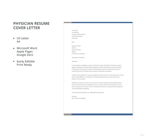 physician resume cover letter template