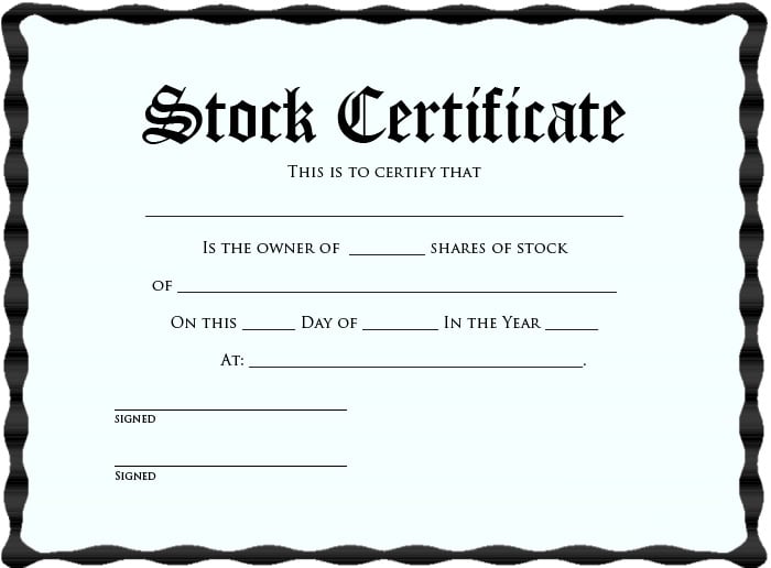 printable stock certificates template blue