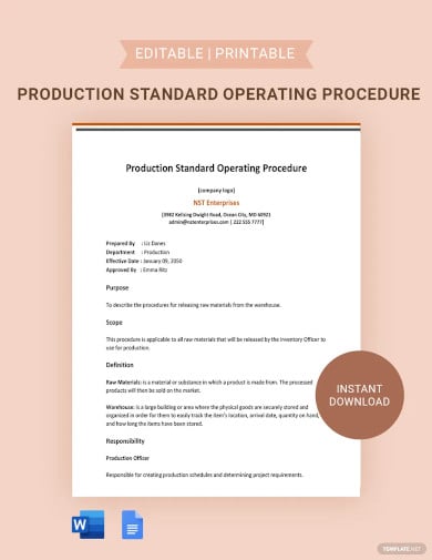 production standard operating procedure template
