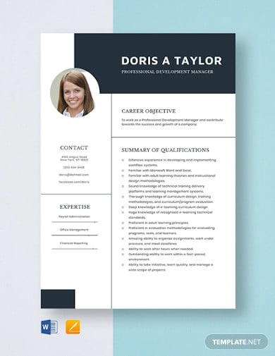 professional development manager resume template