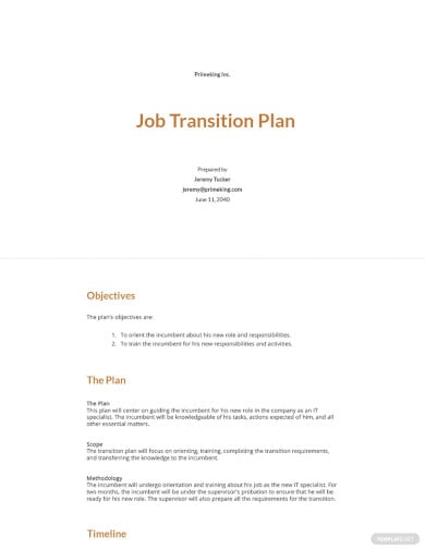 professional job transition plan template