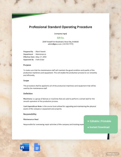 professional standard operating procedure template