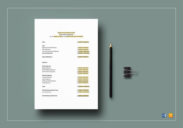 profit and loss statement template