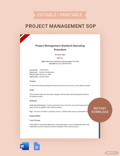project management standard operating procedure template