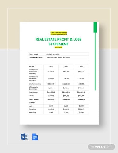 real estate financial statement template