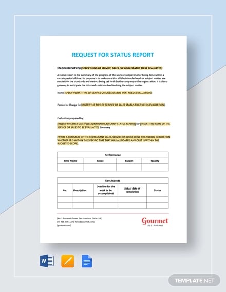 restaurant-request-for-status-report-template