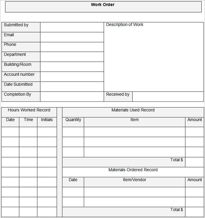 Work Order Template – 20+ Free Word, Excel, PDF Document Download