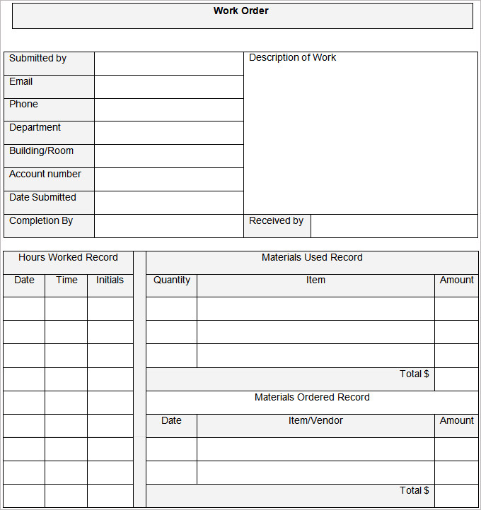 Work Order Template – 20+ Free Word, Excel, PDF Document Download ...