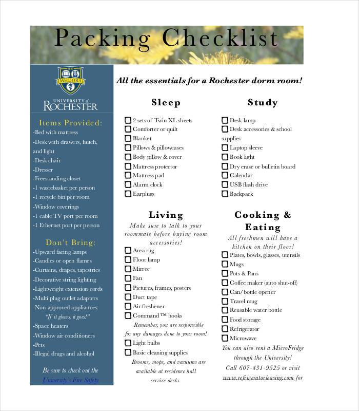 sample of packing checklist download
