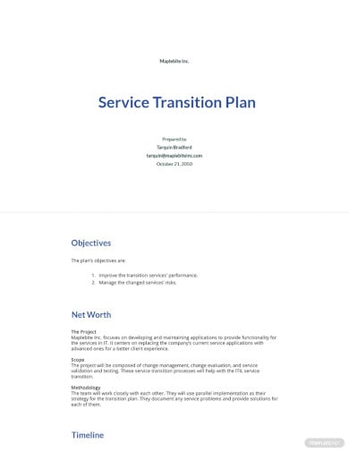 service transition plan template