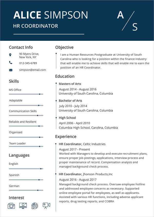 simple-hr-coordinator-resume-template