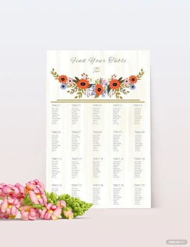 small flower wedding seating chart template