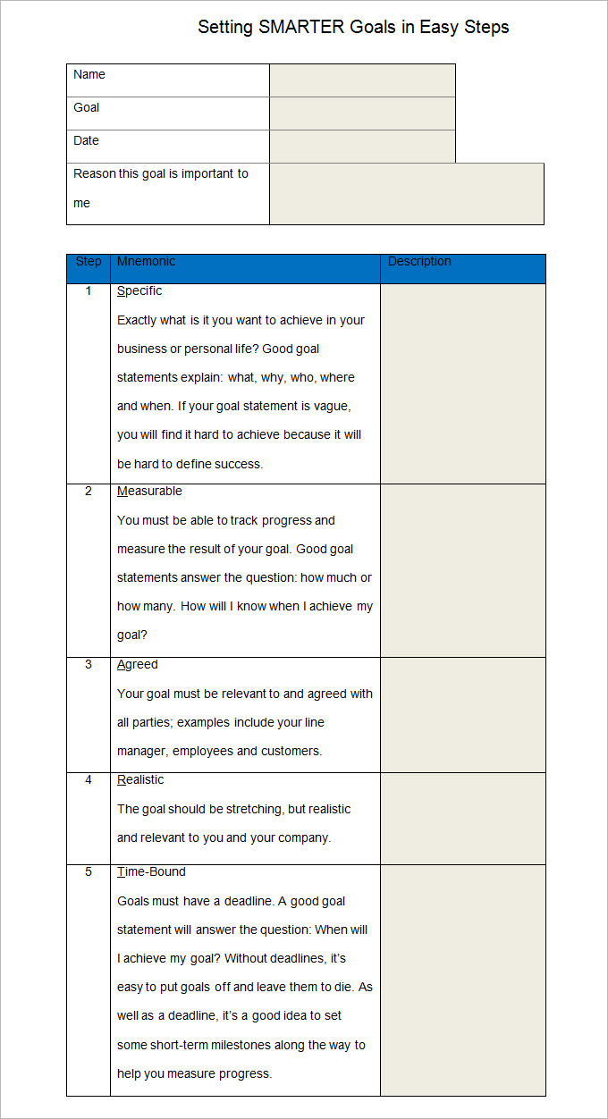 Smart Goal Template - 4+ Free PDF, Word Documents Download | Free ...